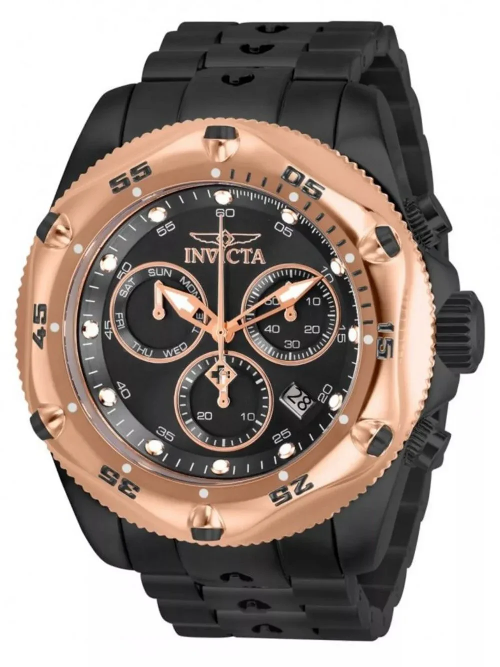 Invicta Men's Watch 31613 Pro Diver Quartz Black Steel Rose Gold Bezel 51mm NEW!
